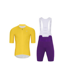 HOLOKOLO Cyklistický krátký dres a krátké kalhoty - ELEVATE - žlutá/fialová